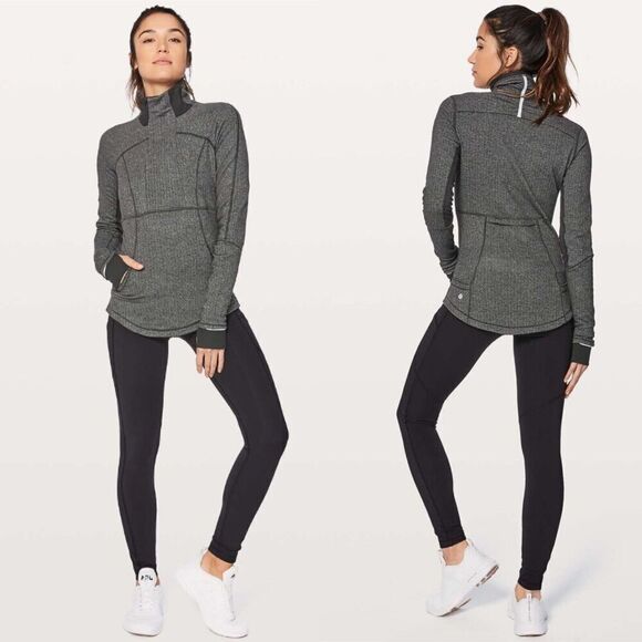 Lululemon Size 2 Base Runner 1/2 Zip Heathered Herringbone Black Running Top - Picture 12 of 16